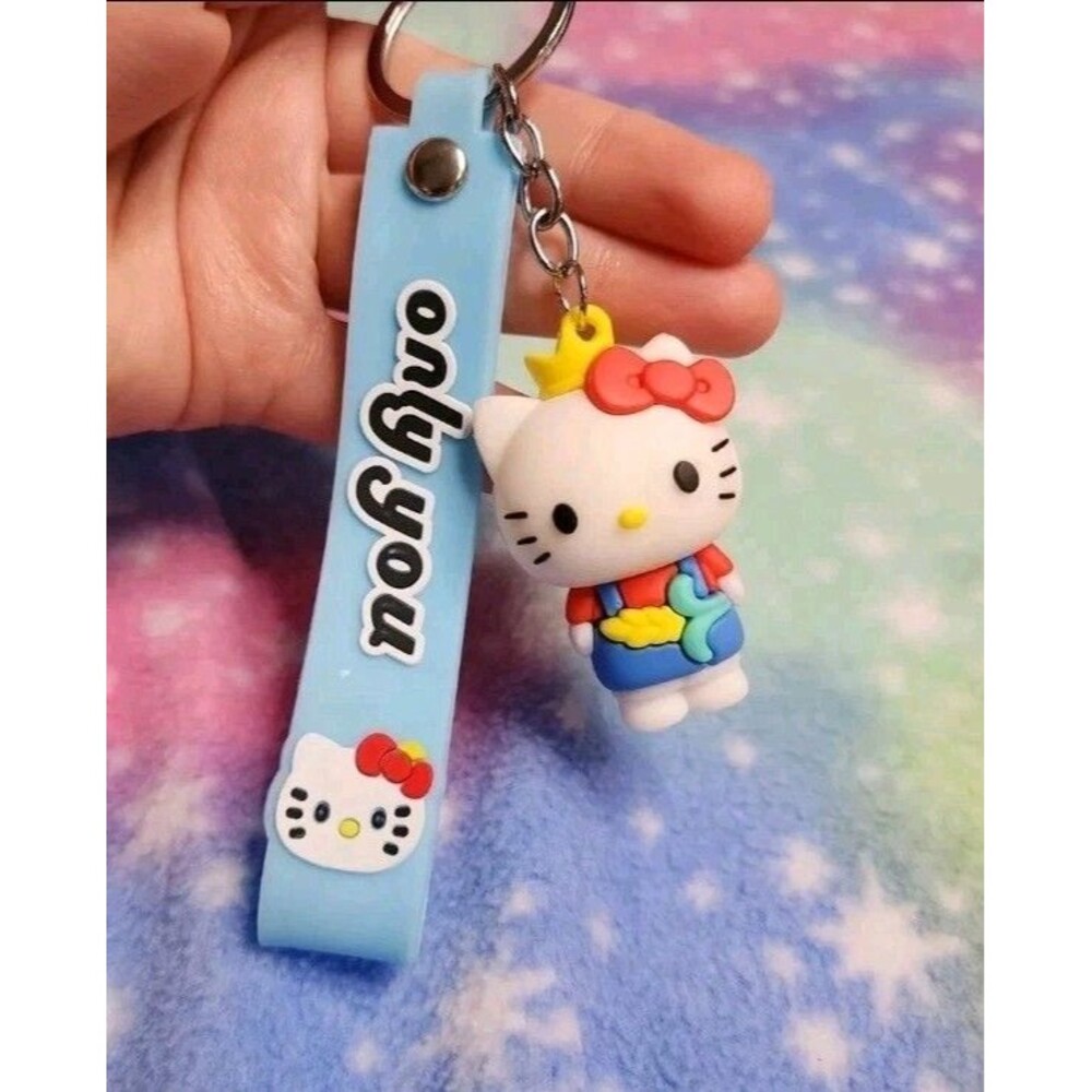Hello Kitty Crown Wristlet Keychain Light Blue Rubber Sanrio "Only You" Love